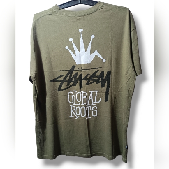 Stussy  Global Roots 50/50 Short Sleeve Tee Dusty Khaki - Picture 4 of 13